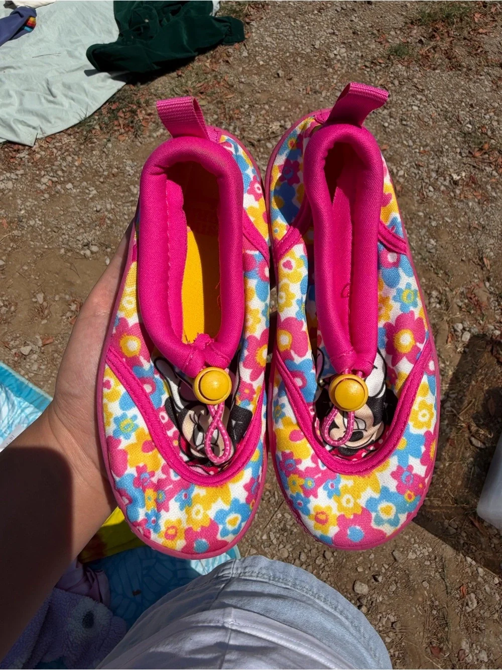 Disney Girls Pink Floral Water Shoes with Yellow Accents